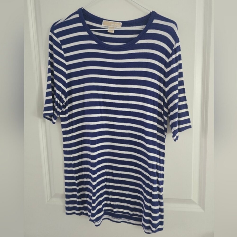 MICHAEL Michael Kors Blue and White Striped Top Blouse